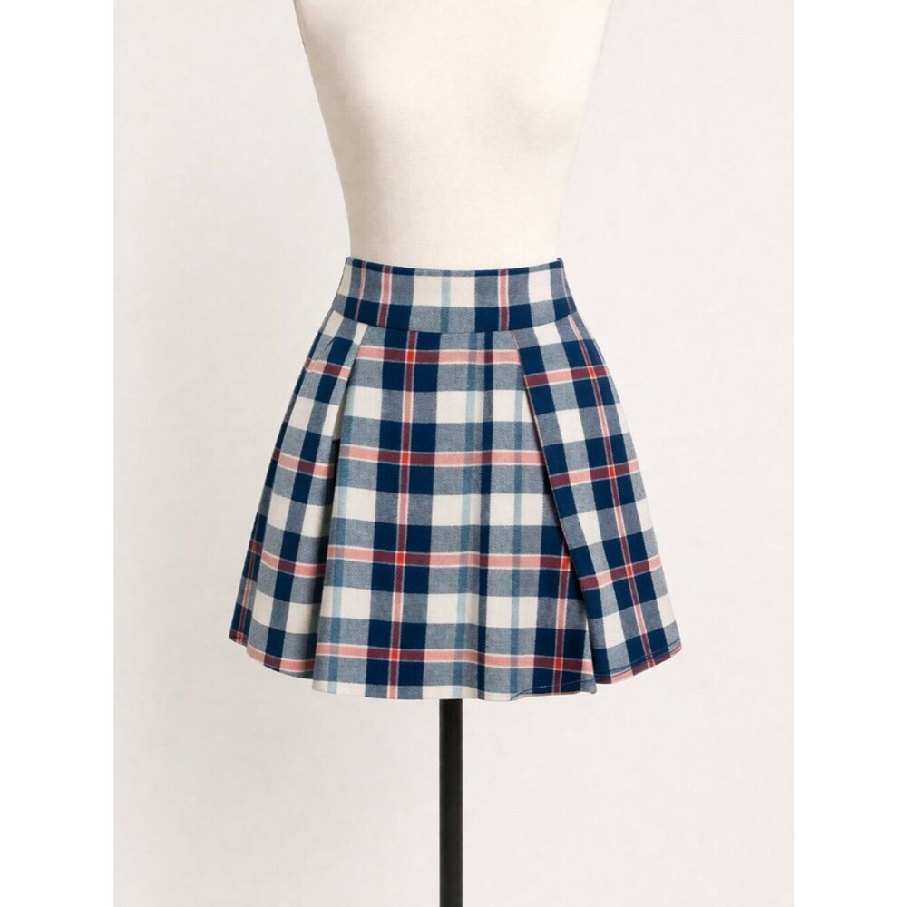 Copper Key Blue Plaid Flared Mini Skirt Size Small EUC
